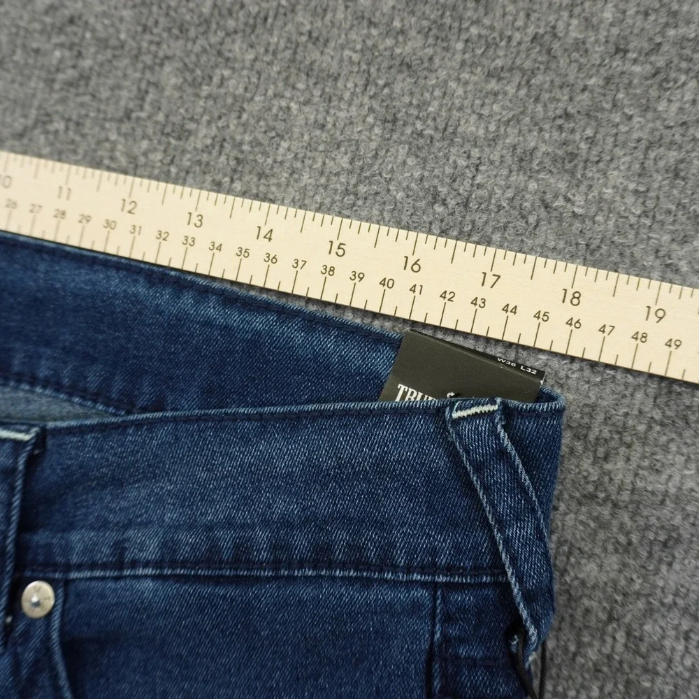 NEW True Religion Geno Relaxed Slim Jeans Mens 36x32 Blue Big T Flap Pocket